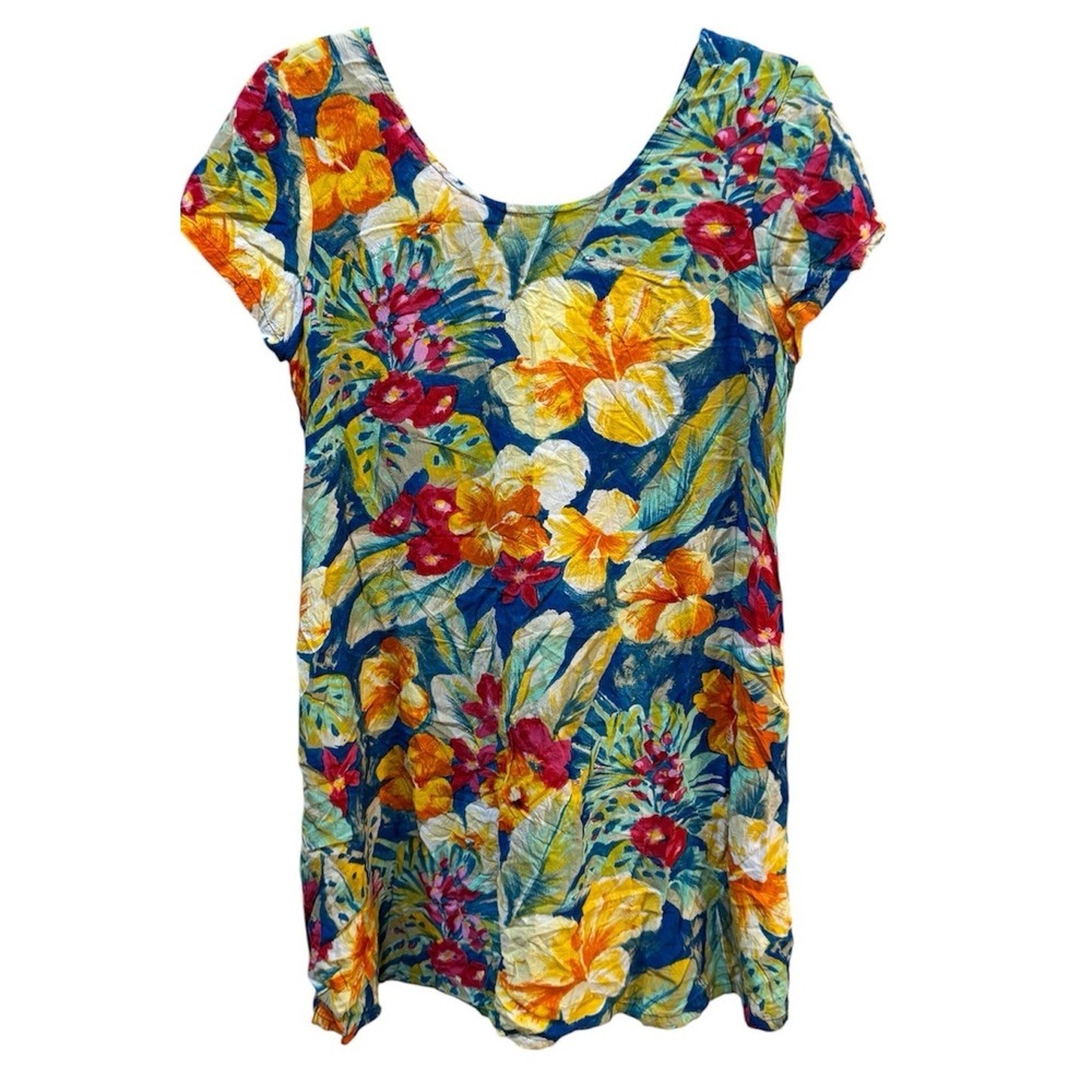 Jams World Tropical Hawaiian Print Mini Dress Corset Back Size Medium Floral